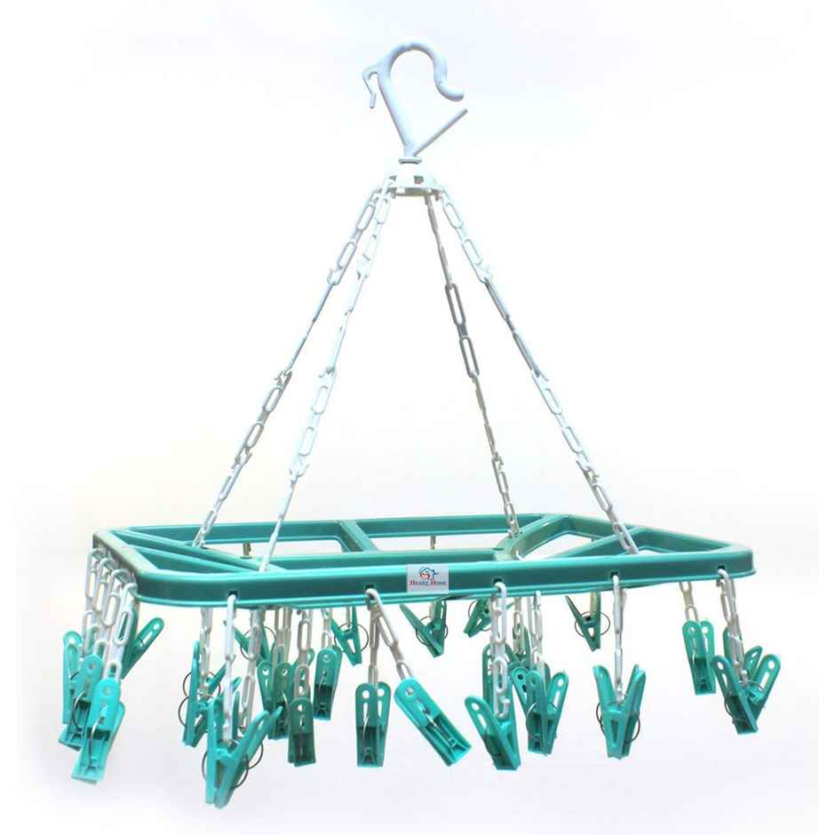 Kuber Industries Plastic (32 Clips) Portable & Rotatable 360 Degree Cloth Drying Hanger (Green)