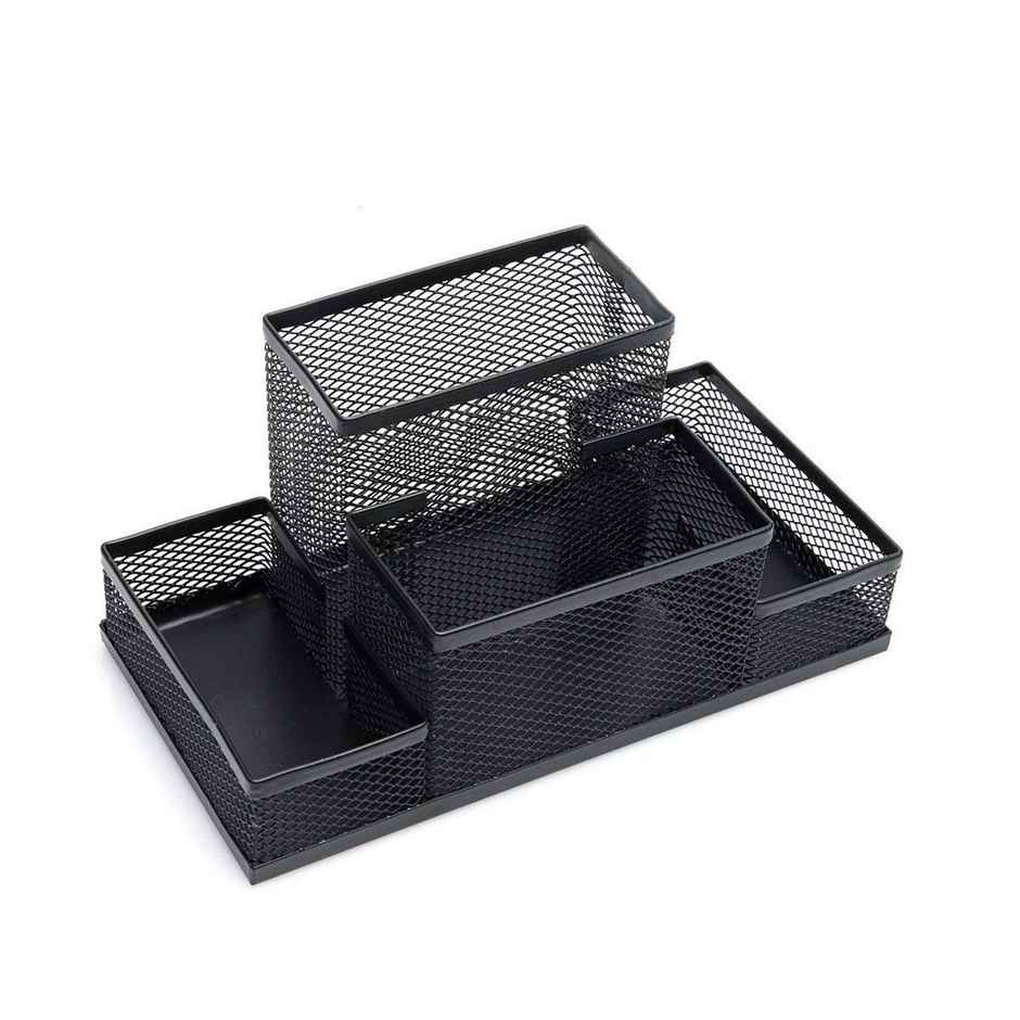 Chrome 9631 Metal Mesh 4 Compartment Pen Stand Desk Organizer.