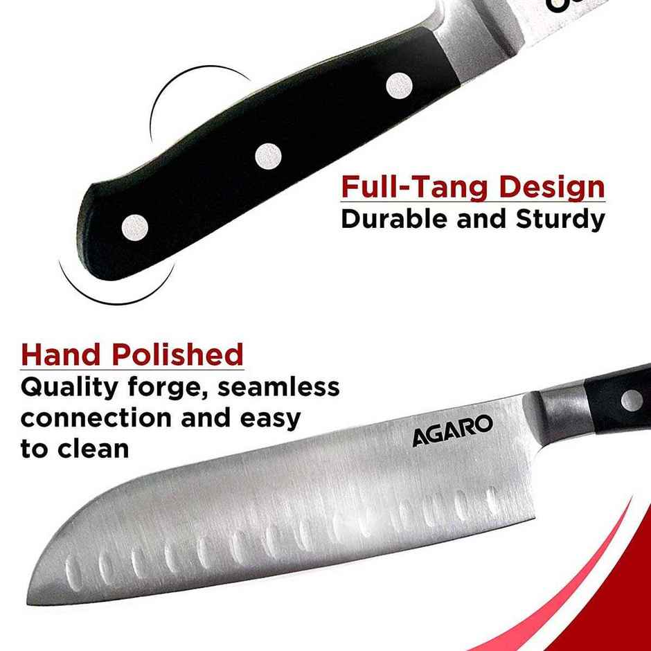 Agaro Galaxy 6x1 Stainless Steel Knife and Scissor set with Wooden Block (Steel)