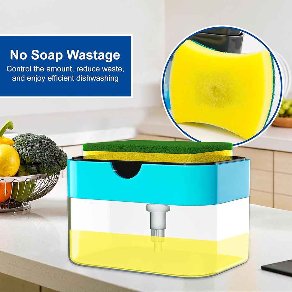 YouBee 2 in 1 Soap Dispenser for Bathroom | Liquid Dispenser Pump with Sponge Holder | Multi-Colour