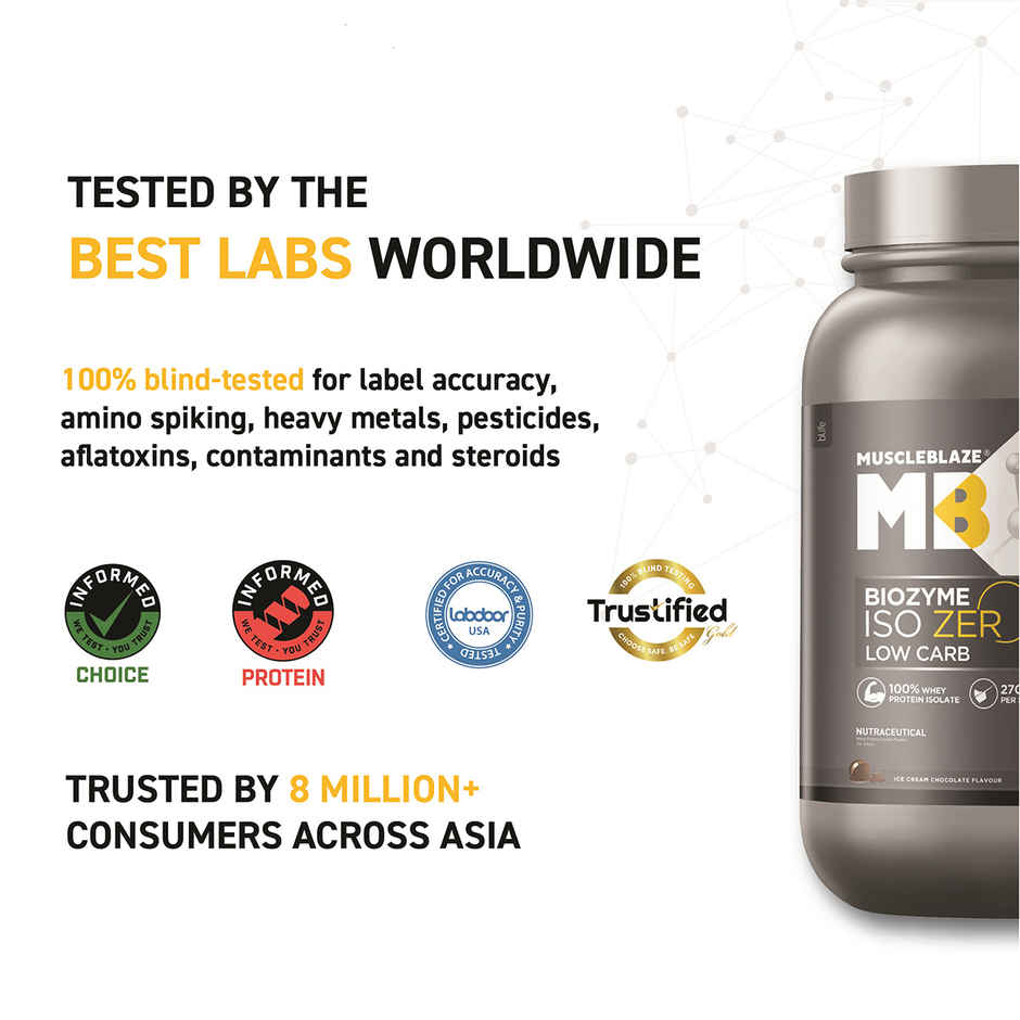 MuscleBlaze Biozyme Iso Zero Low Carb Whey Protein Isolate Ice Cream Chocolate