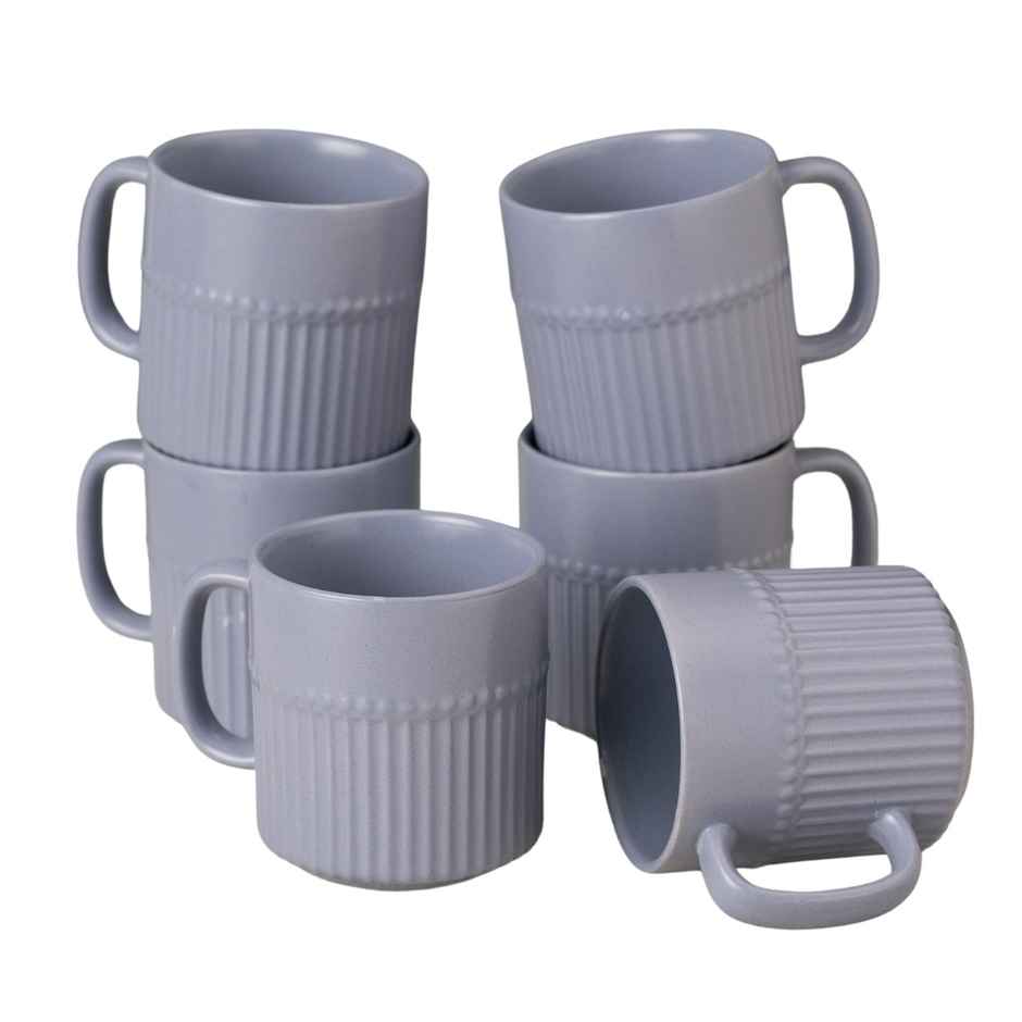 Clay Craft Fine Ceramic Crimson Blue Coffee Mug Set Of 6 | Cups For Tea and Coffee