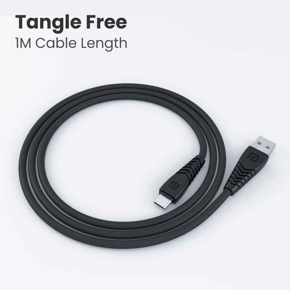 Portronics Konnect Core Type C Cable Tangle-Free with 3A Rapid Charging & 480mbps(Black)