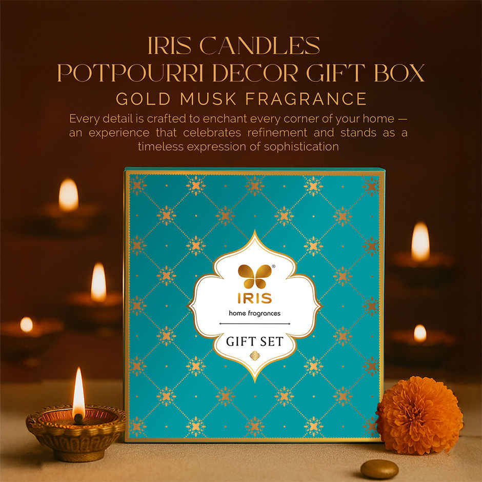 Candles and Potpourri Decor Gift Box - Gold Musk Fragrance | Diwali Gift Hamper | Iris