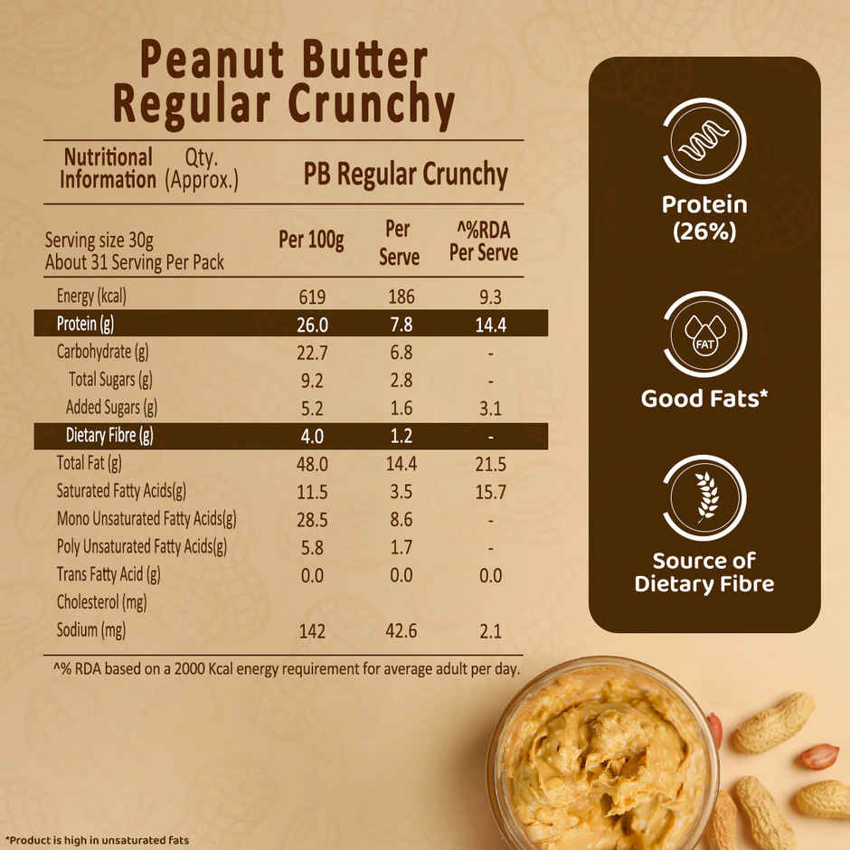 Sundrop Peanut Butter | Crunchy | With 26% Protein | Premium Roasted Peanuts | No Preservatives