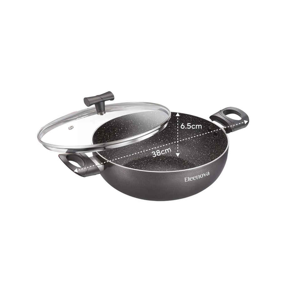 Eleenova Aspire Non | Stick Cookware | Kadai With Glass Lid 20 Cm
