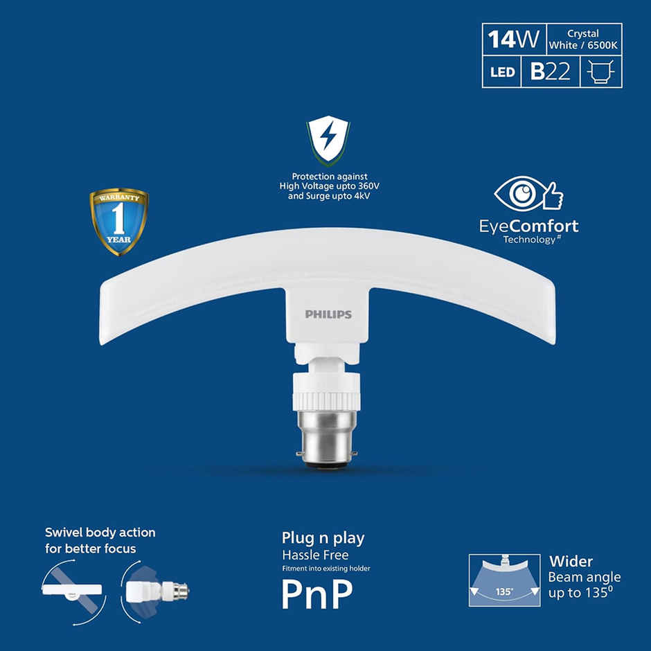 Philips Stellar Bright Curvy 14W Led Bulb Crystal White | B22 Base Holder