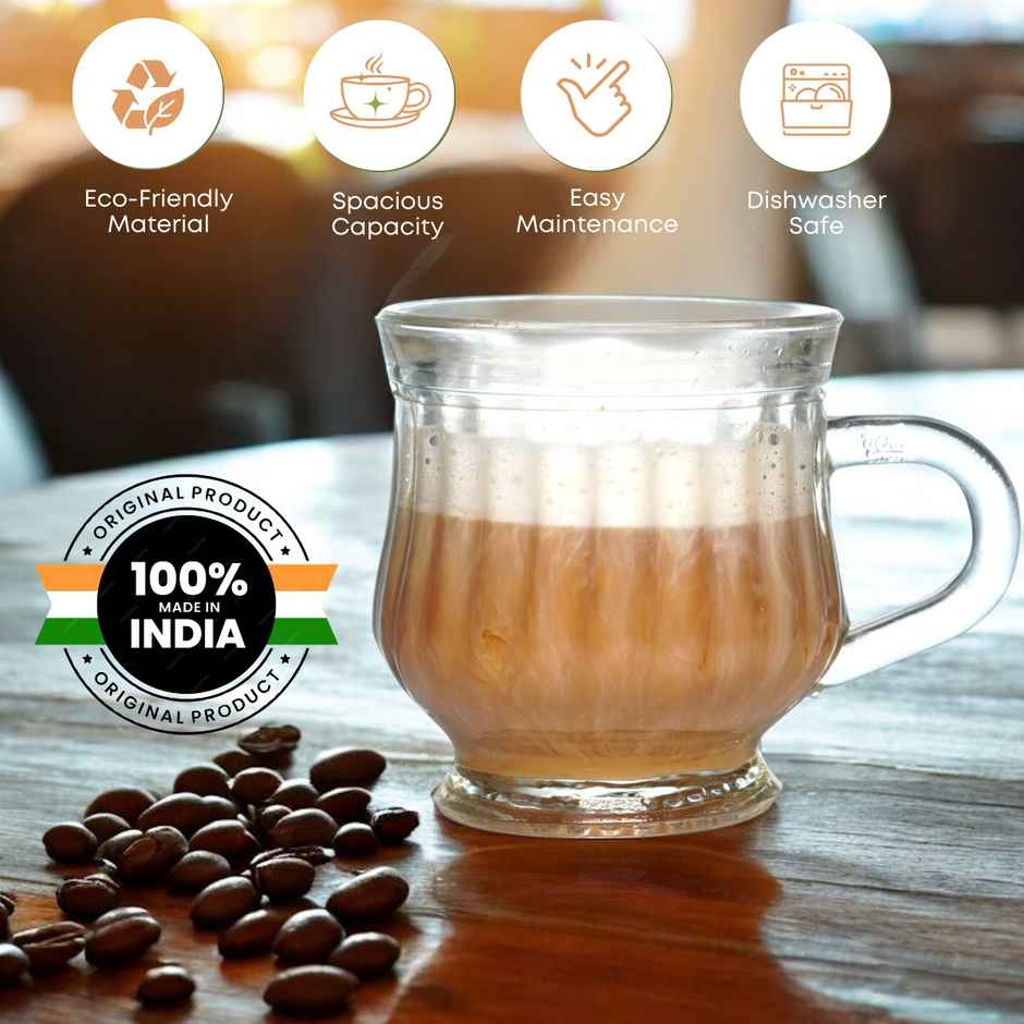 YERA GLASSWARE Comfort 6 pcs Glass Tea/Coffee/Green Tea Cup Set | 120 ml Each