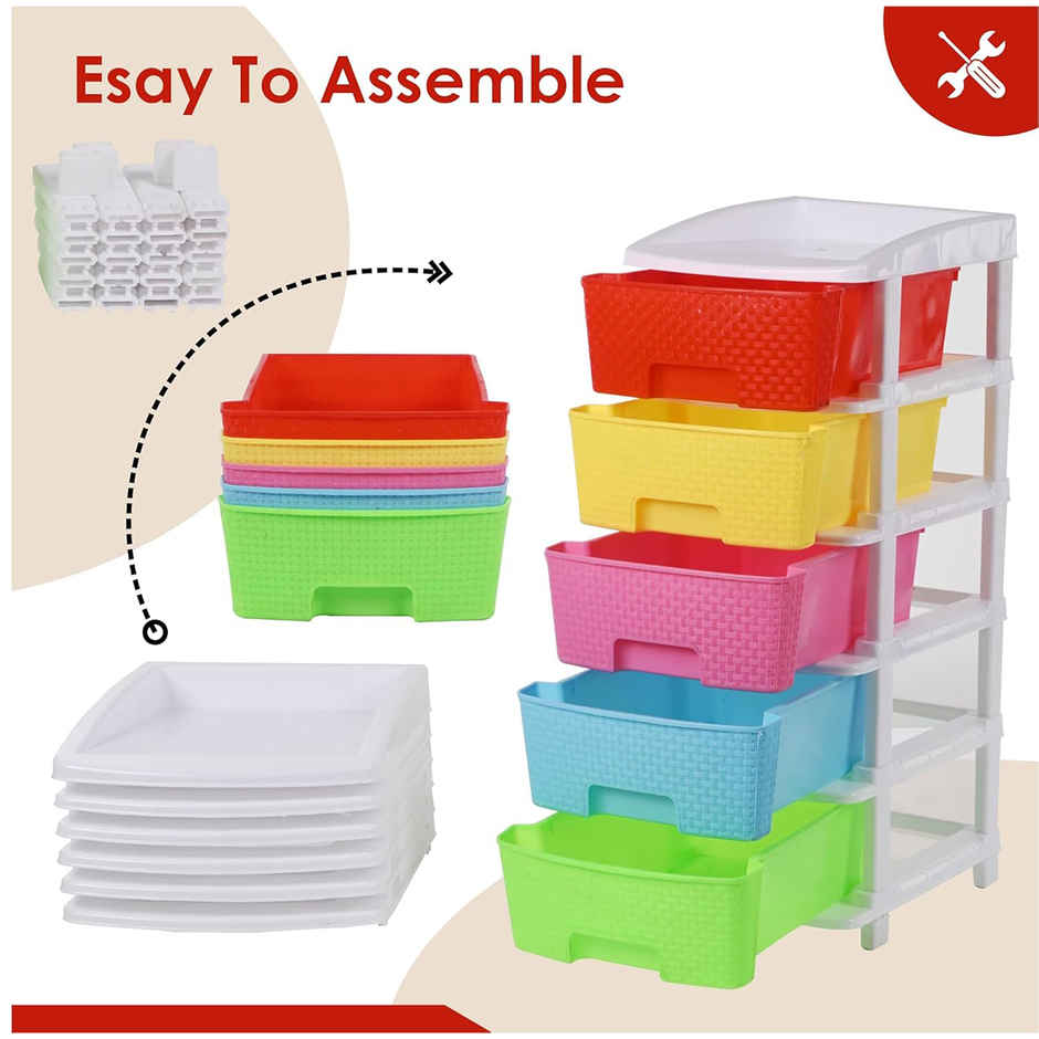 Kuber Industries Modular 5-Layer & 80 L Plastic Drawer Storage Organiser | Multicolor
