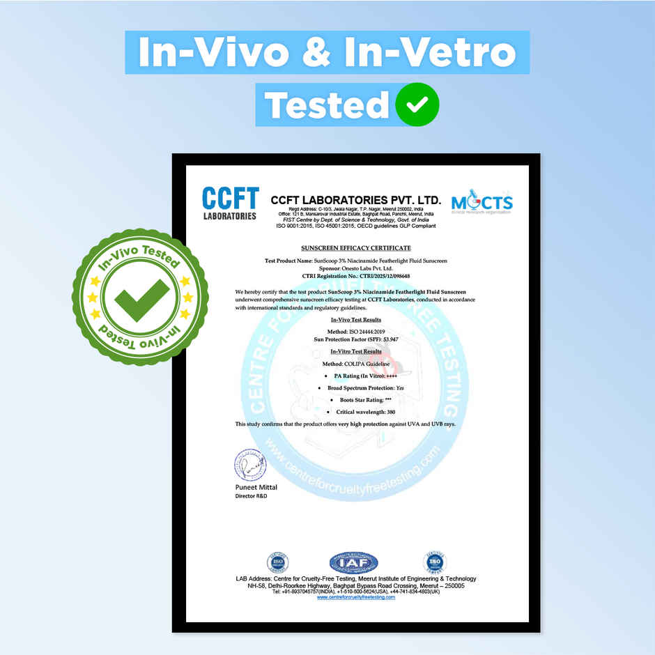 Sunscoop's 3% Niacinamide Fluid Sunscreen | SPF 50+ PA++++ | Super light formula