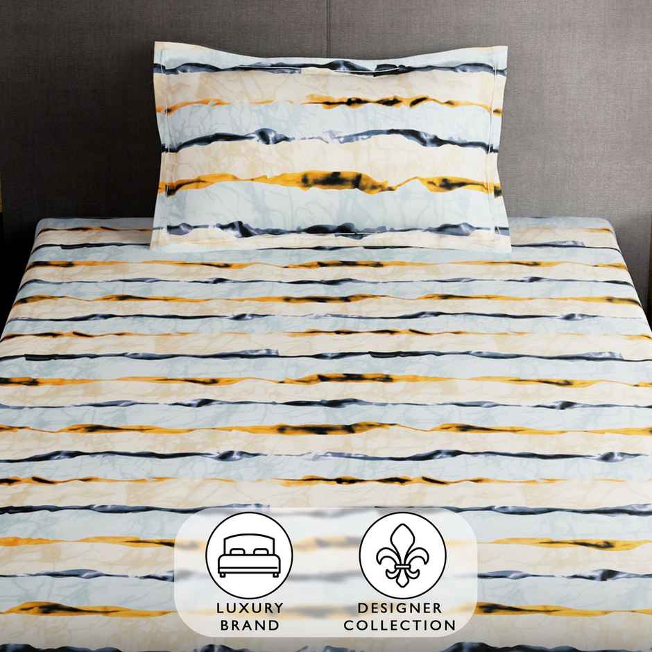 Story@Home 160 TC Microfiber Single Abstract Flat Bedsheet | Grey & Cream