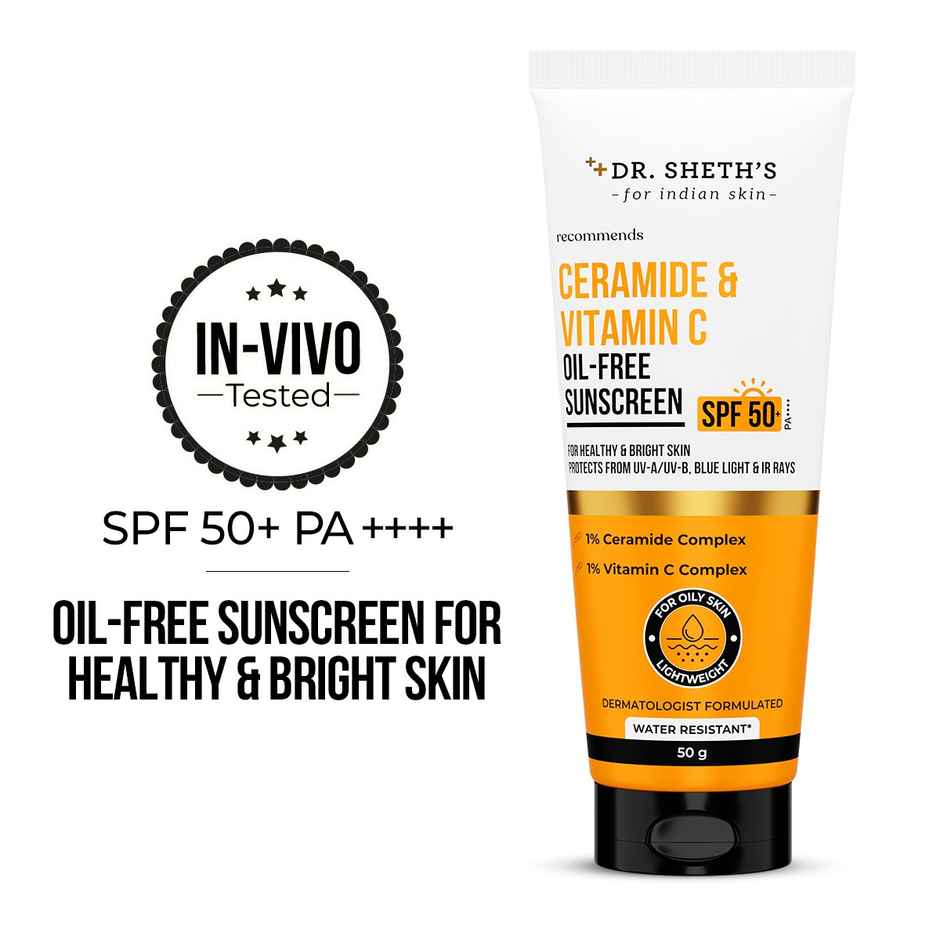 Dr. Sheth's Ceramide & Vitamin C Oil-Free Sunscreen SPF 50+ PA++++ | Made for Oily Skin