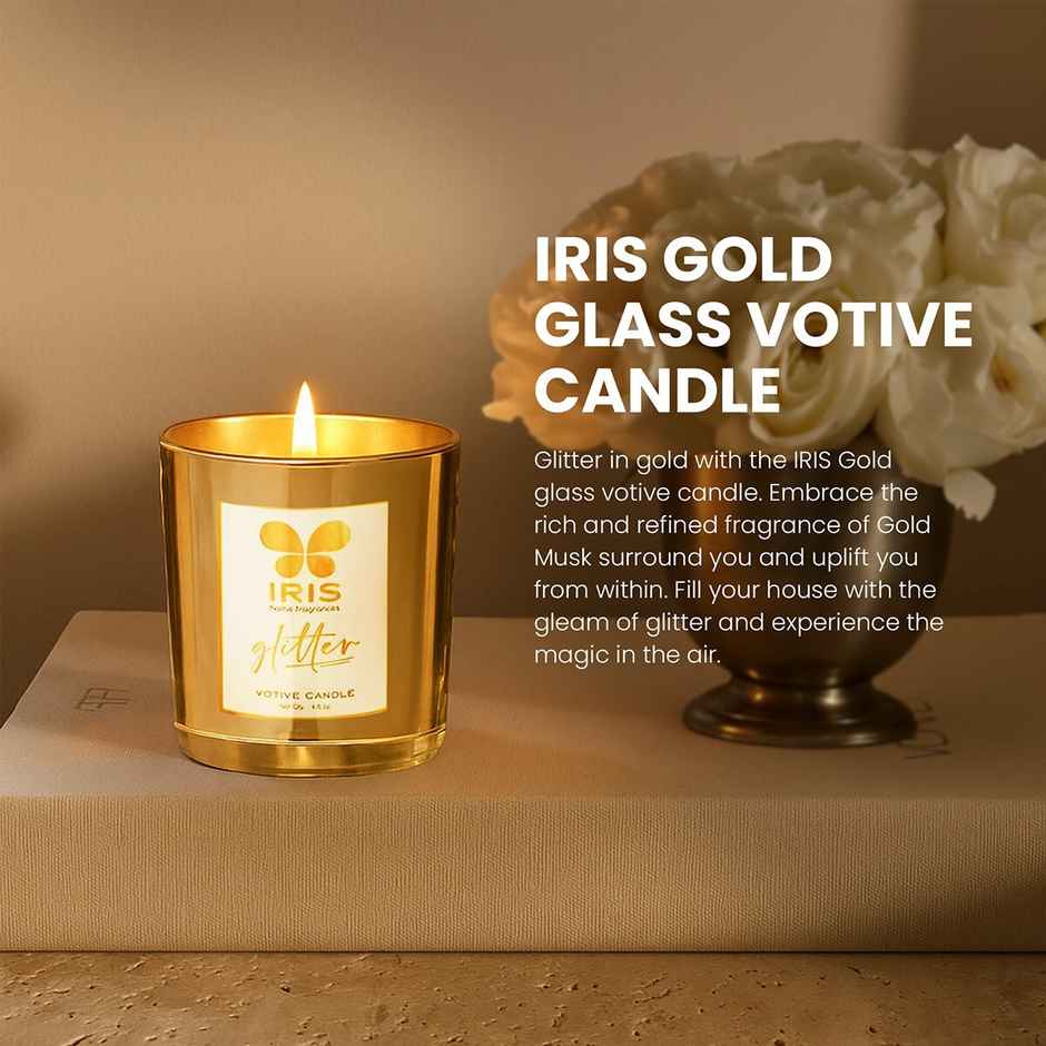 IRIS Gold Glass Votive Candle