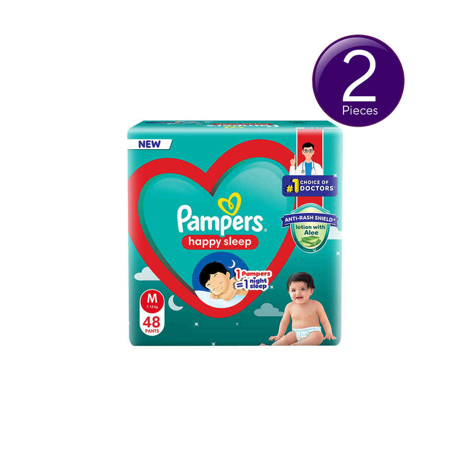 Pampers Happy Sleep Pant Style Baby Diapers | M | 7-12 Kg Diapers Combo