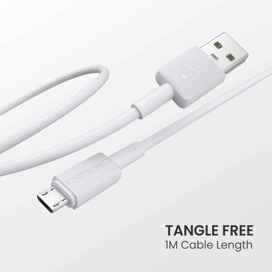 Portronics Konnect Link Micro USB Fast Charging Cable with 3.0A Output, 480Mbps, 1M (White)