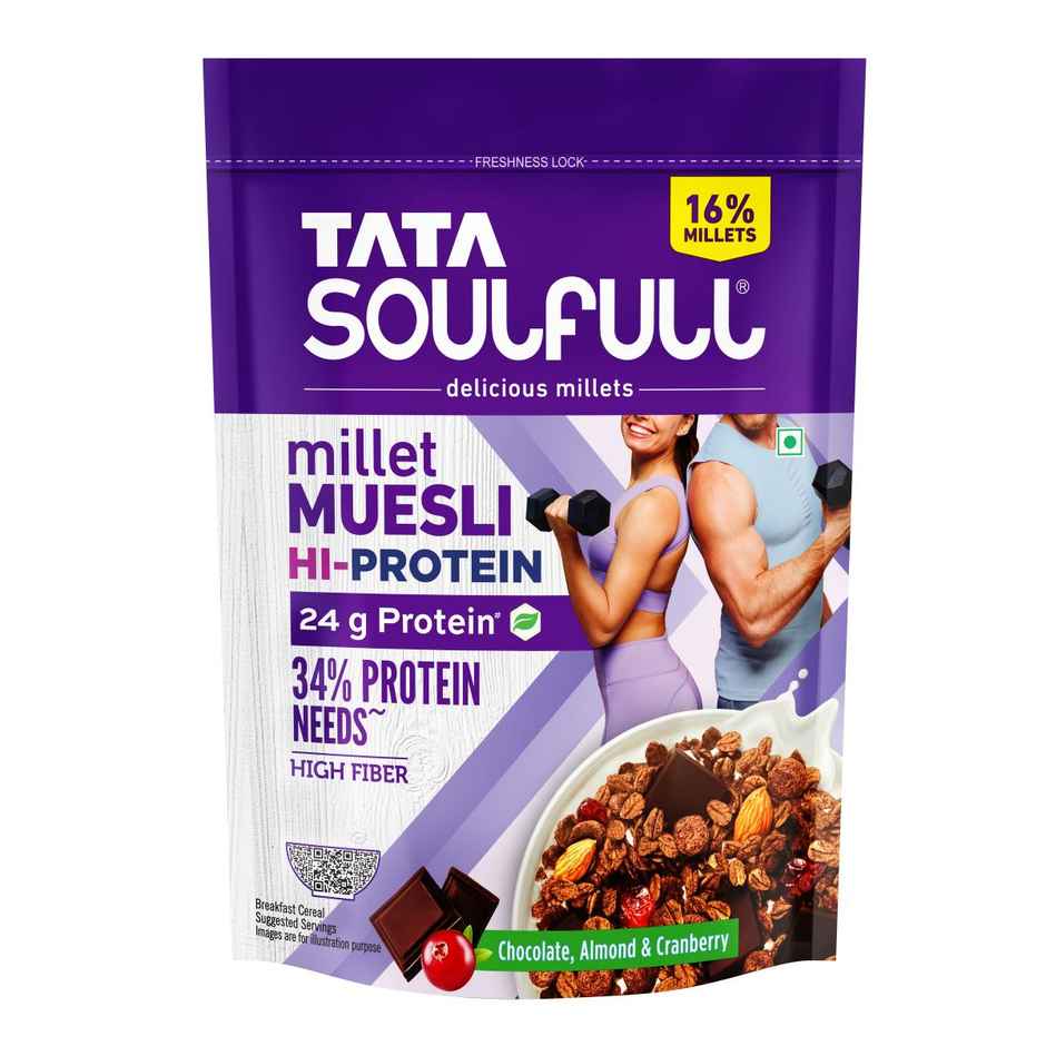 Tata Soulfull Hi-Protein Millet Muesli | 24g Protein | Choco Almond Cranberry