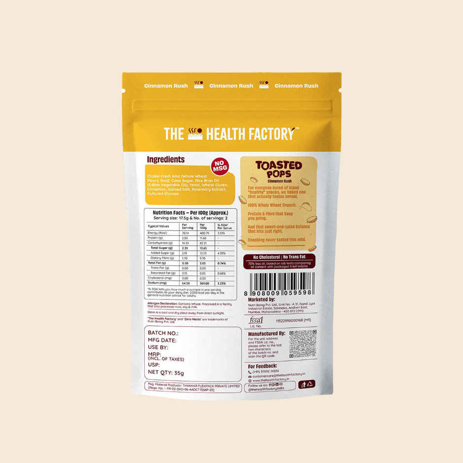 The Health Factory Toasted Pops Cinnamon Rush | Zero Maida | Baked Snack