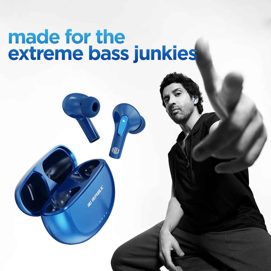 Nu Republic Epic X3 in Ear TWS Earbuds with Upto 48 hrs Playtime, X-Bass Technology, ENC Mic,Type-C Fast Charging - Blue