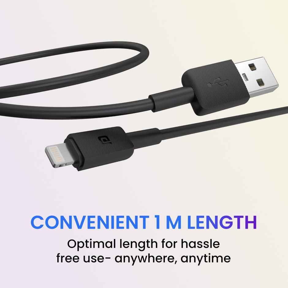 Portronics Konnect Link USB to 8PIN Fast Charging Cable with iOS Compatibility, 3.0A Output(Black)