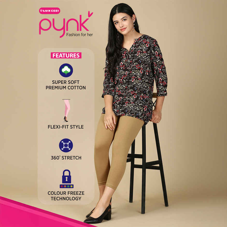 PYNK By Lux Cozi Super Soft 360 Stretch Premium Cotton Capri | Beige | Free Size