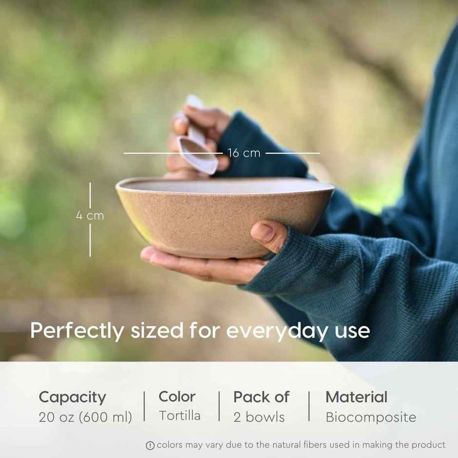 Eha Earth Friendly Multipurpose Bowls | 600 ml, 2 pcs, Tortilla | Made with Rice Husk Biocomposite
