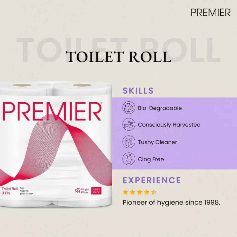 Premier 3 ply Toilet Roll 4 in 1 | 300 pulls