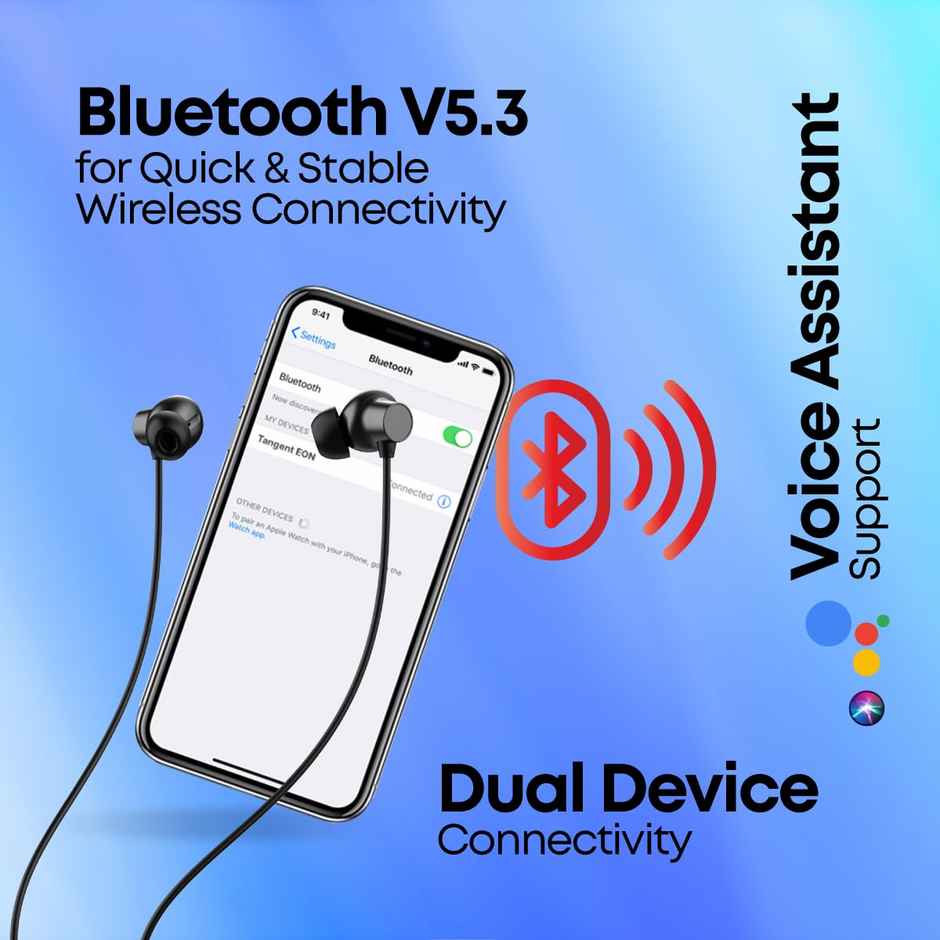 pTron Tangent Eon Bluetooth Neckband | 45H Playtime | Hd Mic | Trutalk Ai-Enc Dual Device Pairing - Black