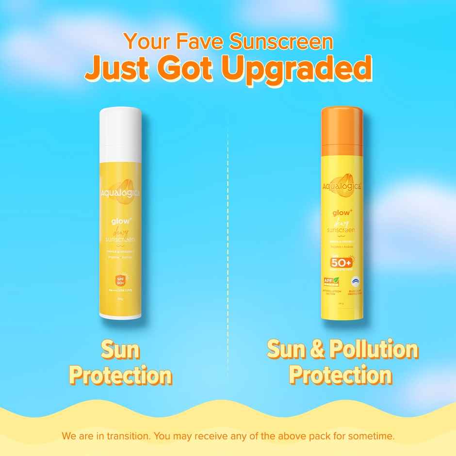 Aqualogica Glow+ Dewy Sunscreen SPF 50+ PA++++ with Anti Pollution Factor (APF) | Papaya & Vitamin C