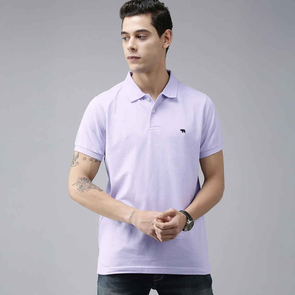 The Bear House Men Slim Fit Overdyed Polo T-shirt - Violetta | Purple | XL