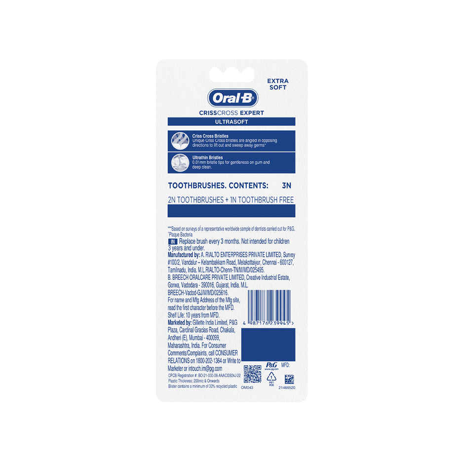 Oral-B Crisscross Sensitive Ultrathin Manual Adults Toothbrush