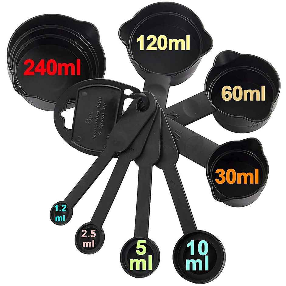 YouBee Plastic Measuring Spoon and Cup Set | 8 Pcs | Black