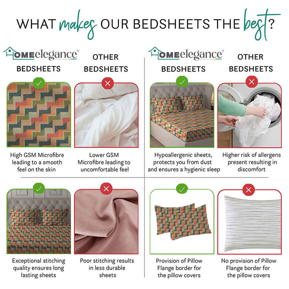 Home Elegance by myTrident Microfiber Bedsheet Set | Queen Size Double Bed sheet | 2 Pillow Covers | Zig Zag