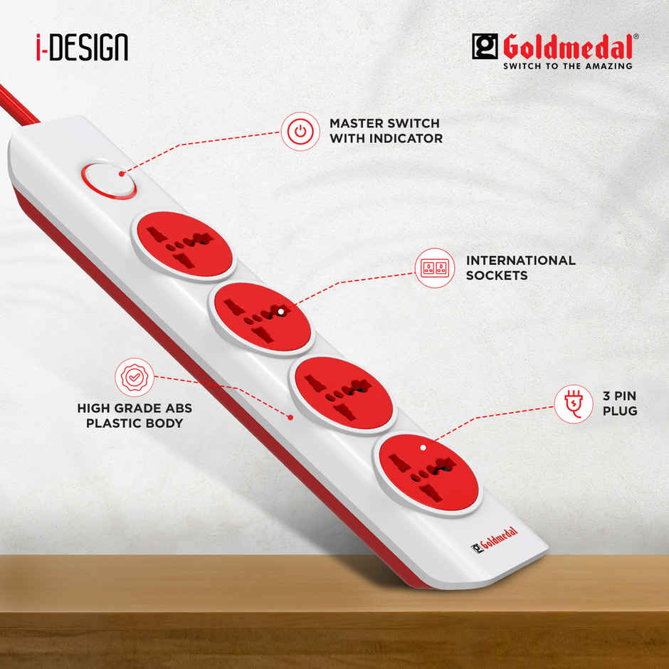 Goldmedal iDesign 4-in-1 Extension Board | 5 m Cable | 4 Universal Sockets