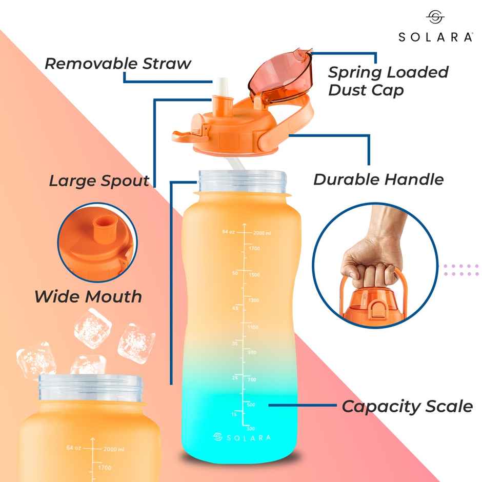 Solara Plastic Motivational Water Bottle | Multicolour | 2 L
