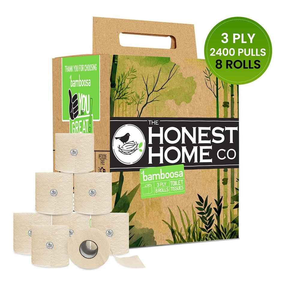The Honest Home Company Bamboosa 3 Ply Toilet Roll - Pack Of 8 Rolls | 300 Pulls Per Roll | Brown