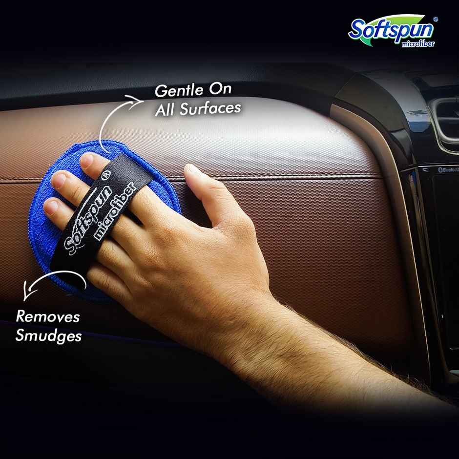 Softspun Microfiber Car Cleaning Cloth & Polishing Pads (3 pcs) - Blue | 340 GSM | 12 x12 cm