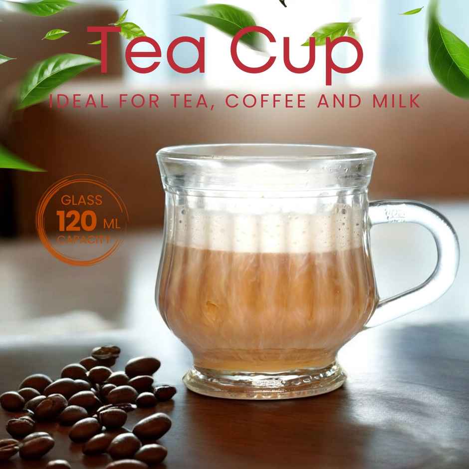 YERA GLASSWARE Comfort 6 pcs Glass Tea/Coffee/Green Tea Cup Set | 120 ml Each