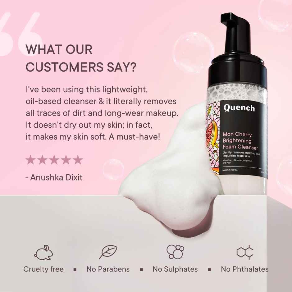 Quench Brightening Foam Face Wash Korean Cleanser for Instant Glow with Cherry Blossom & Pearl Extracts
