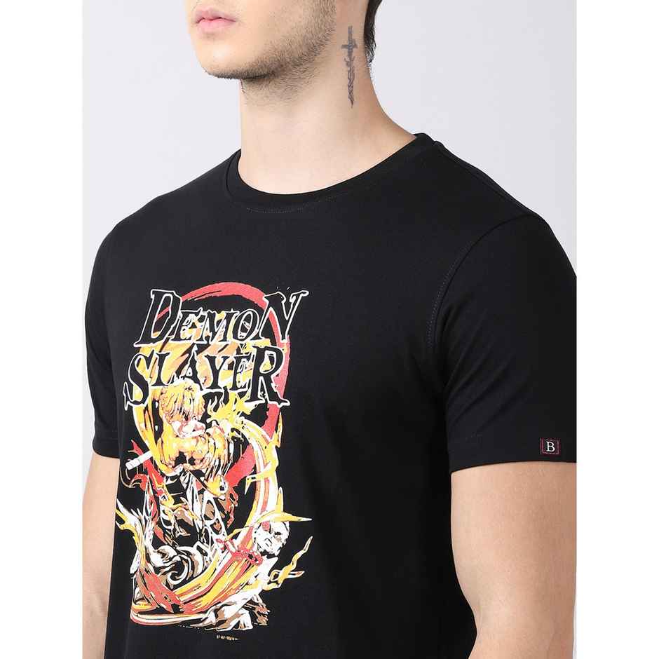 Bushirt Men's Demon Slayer Zenitsu Agatsuma Anime T-shirt | Black - L