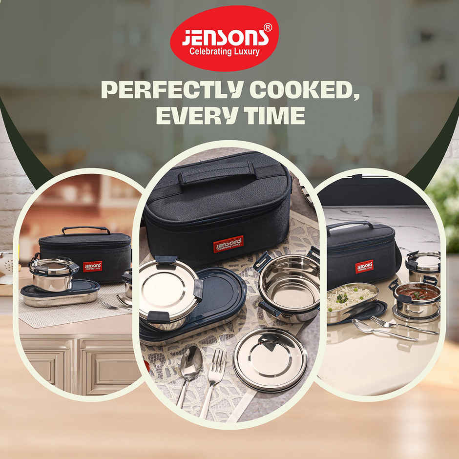 Jensons Stainless Steel Quade Meal 3 Lunch Box 350ml x 2 and 450ml x 1