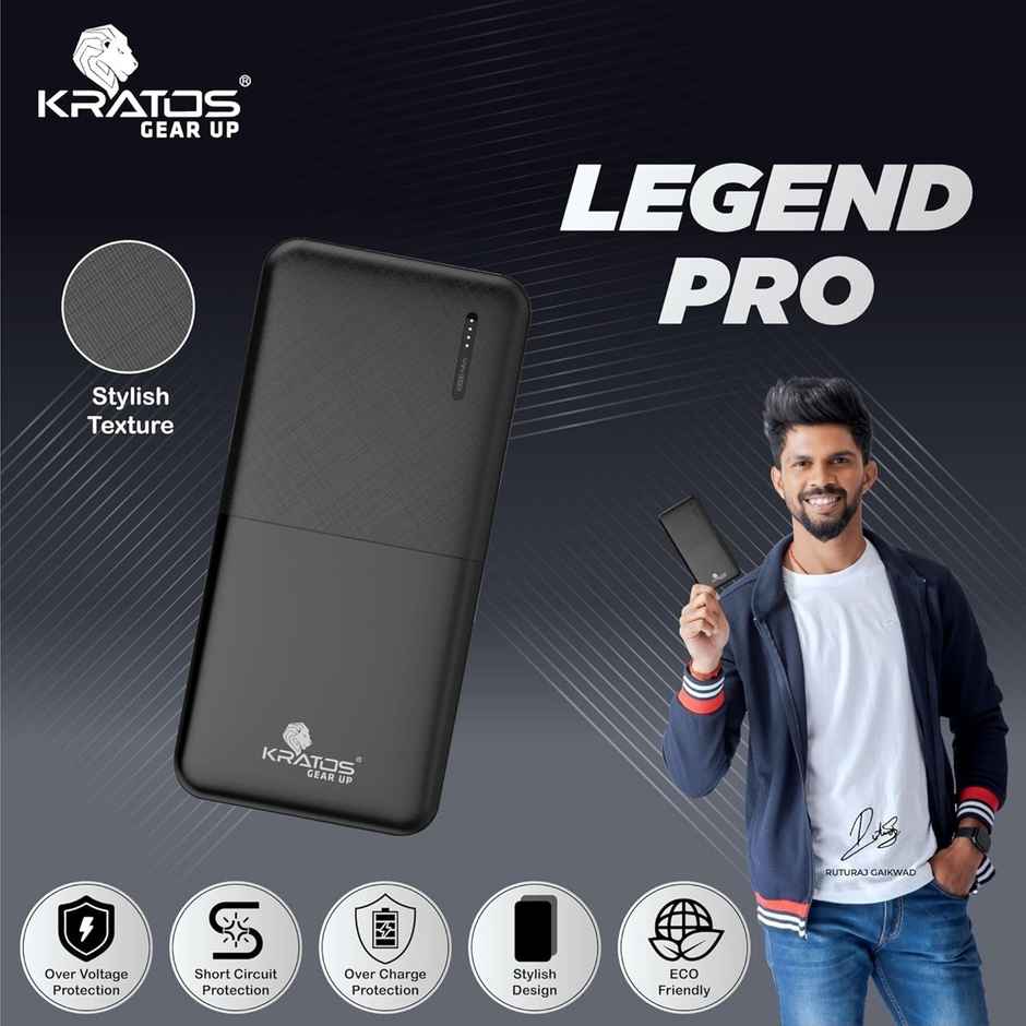 Kratos 10000 mAh Legend Pro Power Bank with USB C/B Input | Dual USB A Output | Slim and Stylish | 12w
