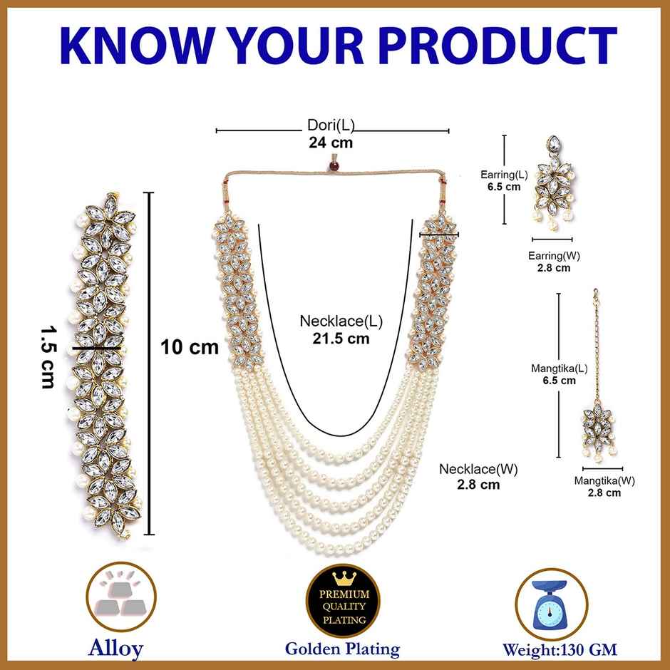 Zeneme Bridal Long Necklace Set Neck Choker with Earrings and Maang Tikka For Women & Girls