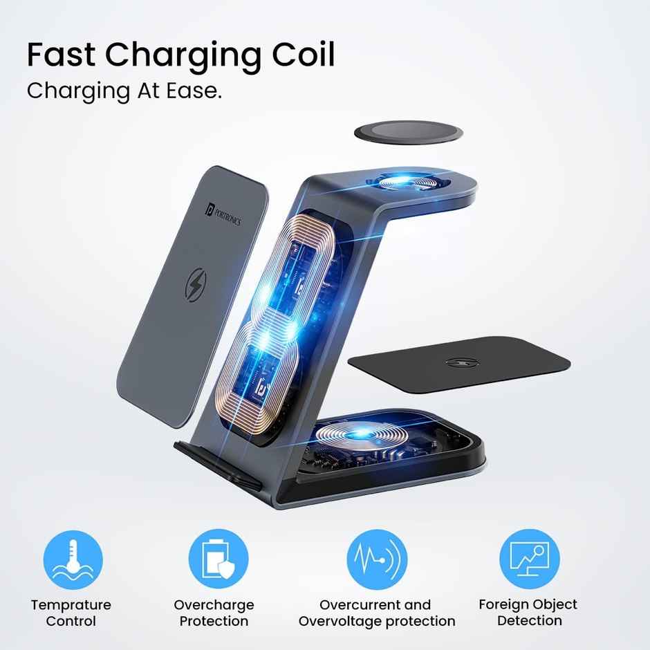 Portronics Freedom Trio 15w 3in1 Wireless Charger for iPhone 15/15 Plus/15 Pro/15 Pro Max,iPhone 14/14 Plus/14 Pro/Max,iPhone 13/12/11 Series,iWatches and AirPods etc.