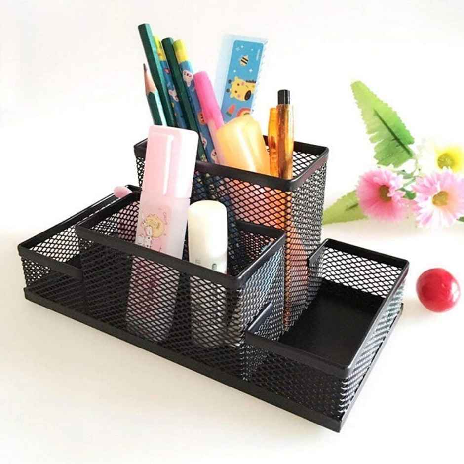 Chrome 9631 Metal Mesh 4 Compartment Pen Stand Desk Organizer.