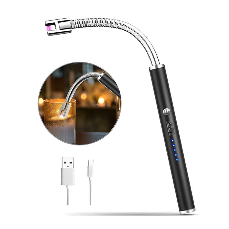 Soham USB Rechargeable Electric Lighter | Flexible Neck | Flameless Windproof Lighter | Assorted
