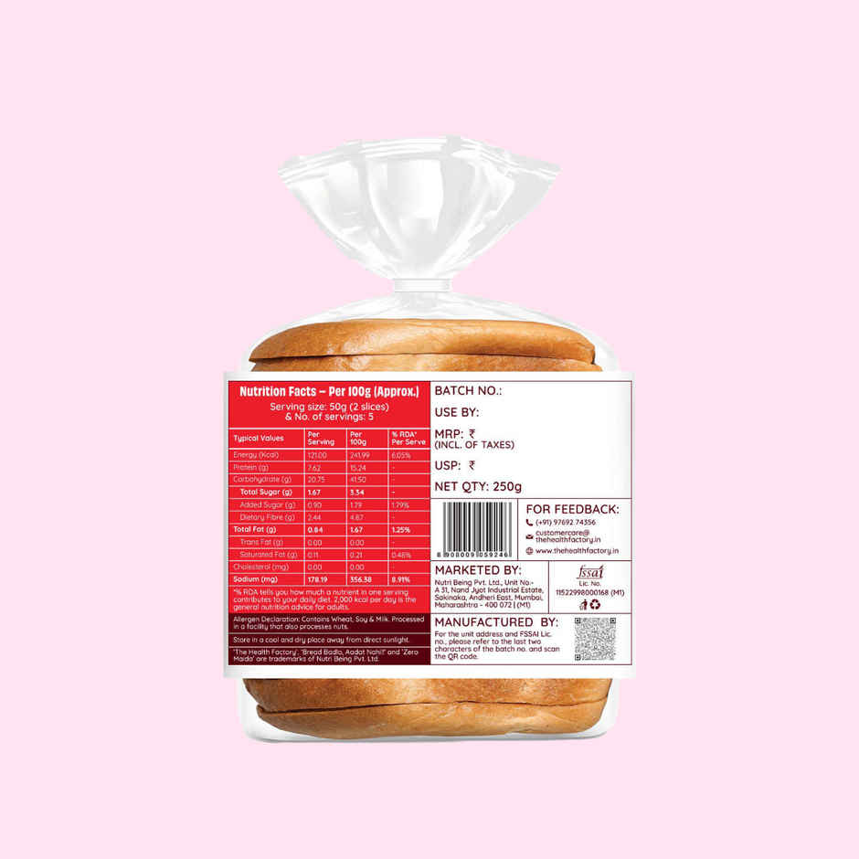 The Health Factory Protein Bread | Zero Maida | 38g High Protein | Whole Wheat Bread