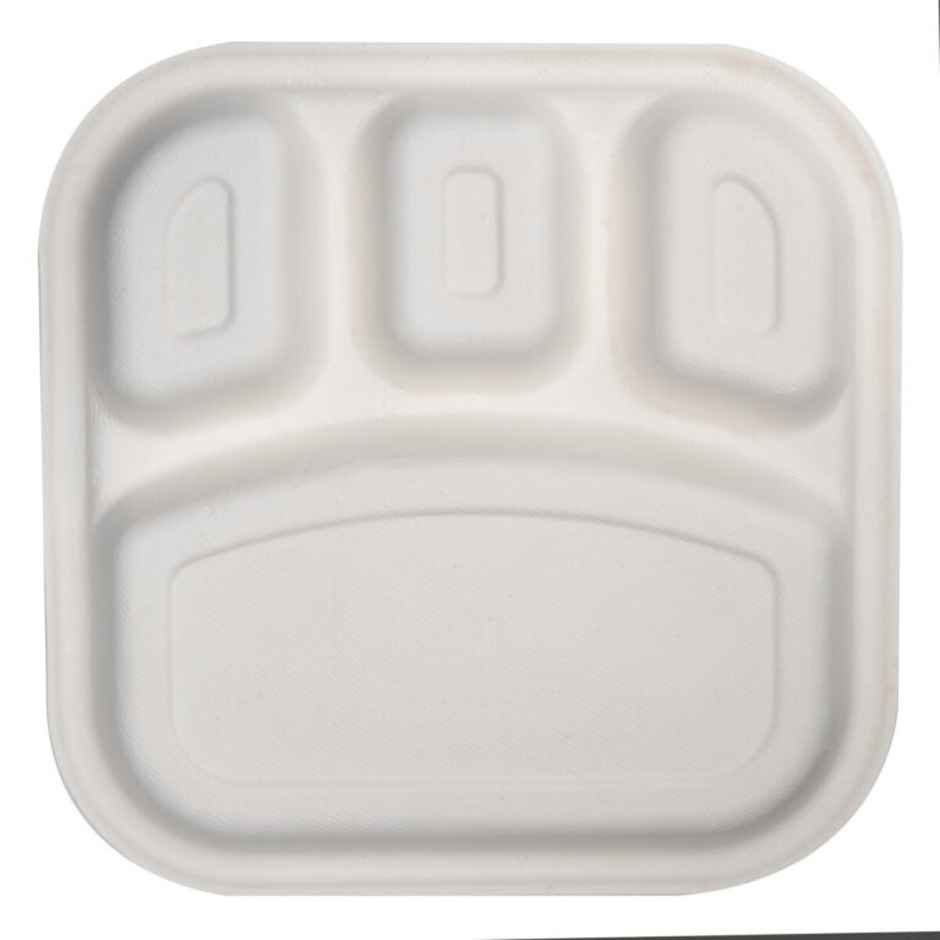 Bagasse Plate | Square | 10 inch | 4 Compartment | Naturepac