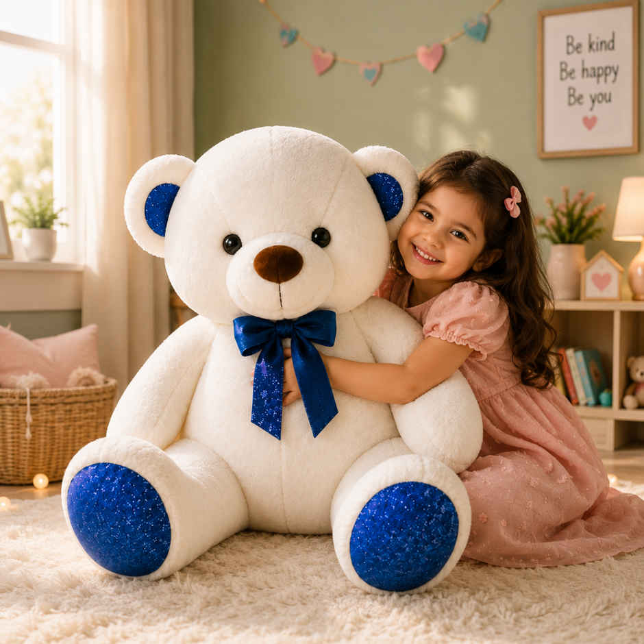ToyTales Teddy Bear Soft Toy | Plushie Stuffed Animal Toys | Birthday Gift for Kids | White | 40cm