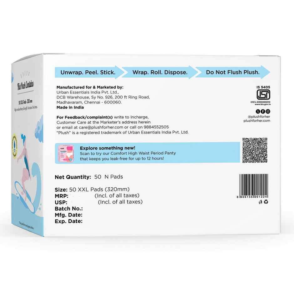 Plush Rash Free Sanitary Pads 50XXL | Free Disposal Pouches