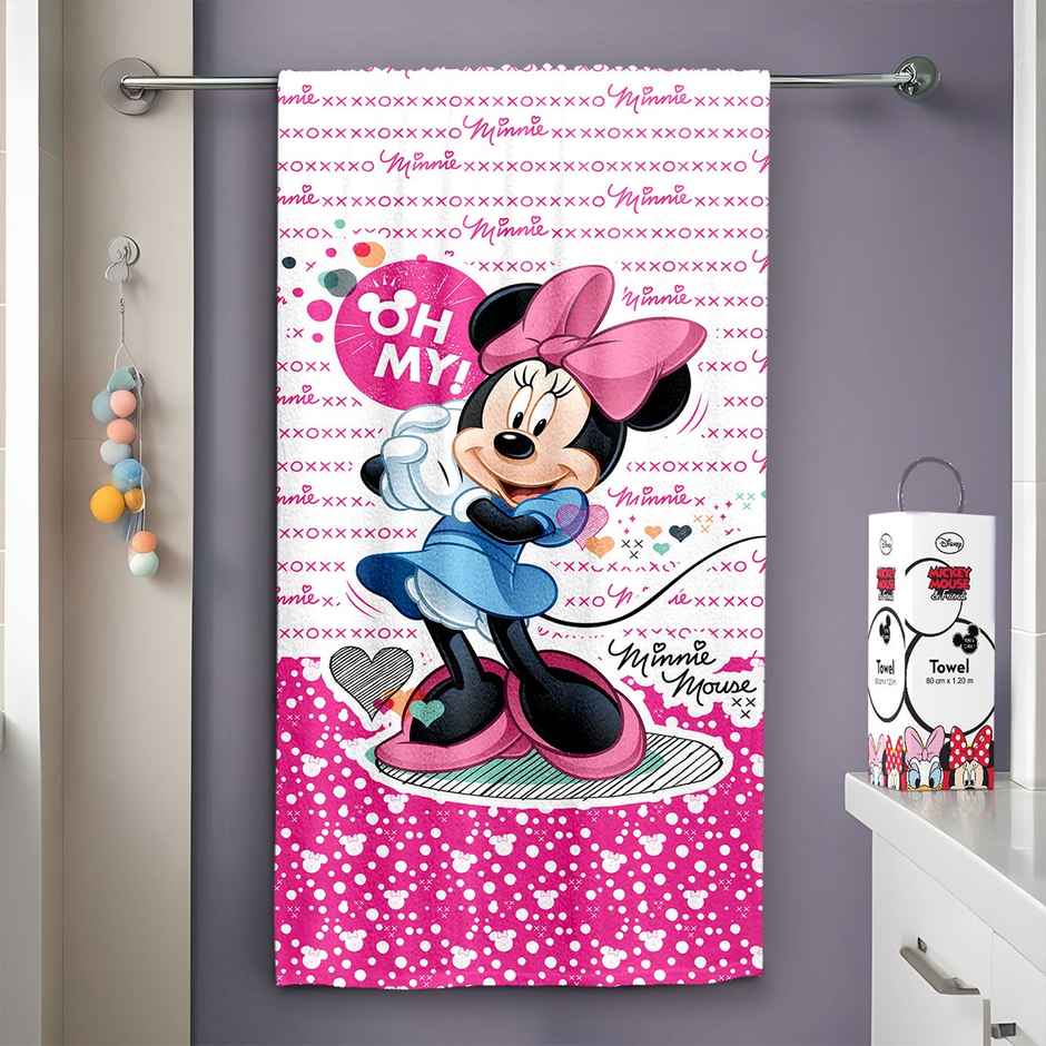 Sassoon Disney Minnie Mouse Cotton Bath Towel For Kids | Pink | 60 x 120 cm